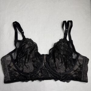 Torrid Curve Bra Womens Size 1X Black Lace Sheer Mesh Balconette Underwire Plus